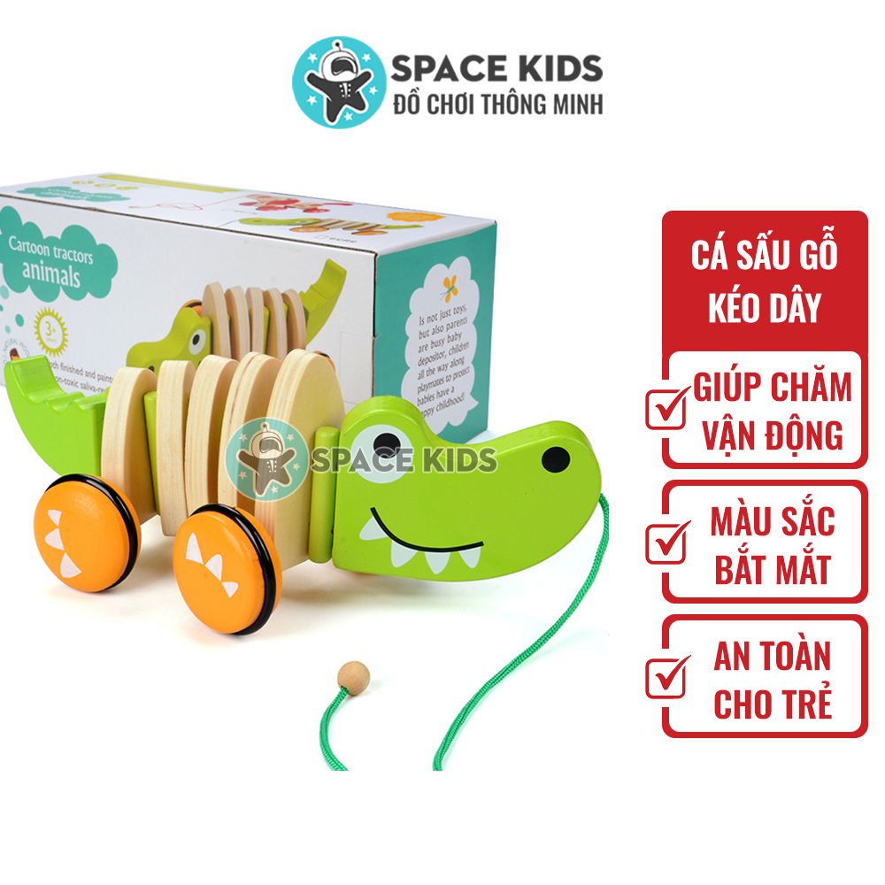 Đồ chơi trẻ em Cá sấu gỗ có dây kéo Space Kids Đồ chơi vận động cho bé, chất liệu gỗ tự nhiên, nhiều màu sắc