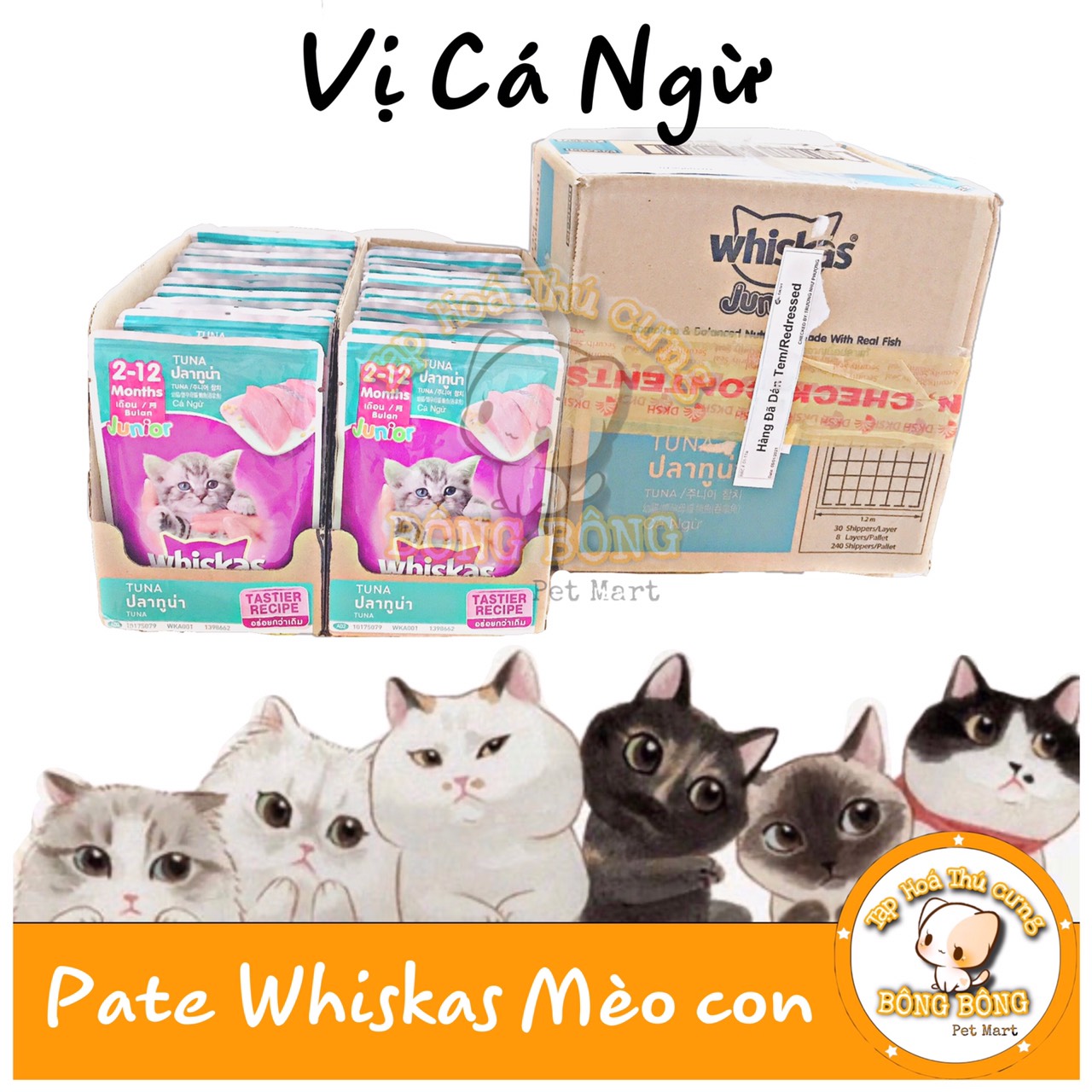 [HCM][THÙNG 24 GÓI] PATE CHO MÈO - PATE CHO MÈO CON - PATE WHISKAS MÈO CON - WHISKAS KITTEN JUNIOR - PATE VỊ CÁ NGỪ - BÔNG BÔNG