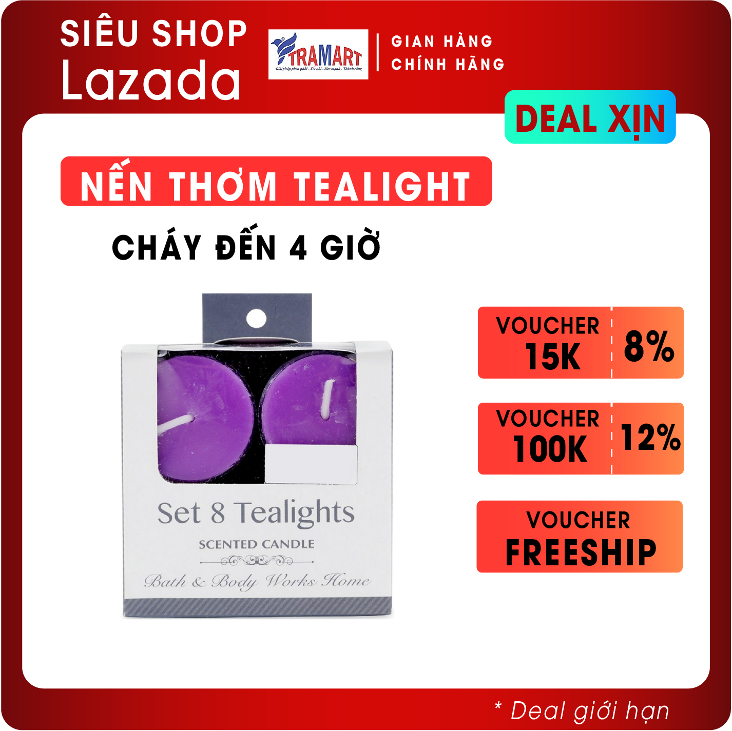 Hộp 8 nến tealight thơm đế nhựa Miss Candle MIC2059