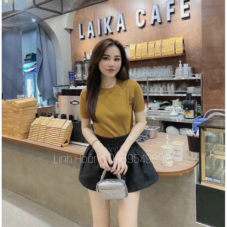 Áo len cộc tay cổ tròn, chất len đũa siêu xinh cho bạn nữ