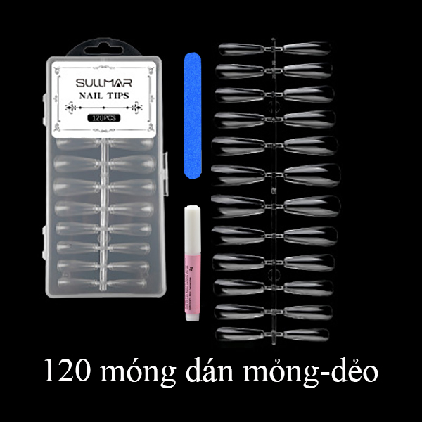 [HCM]Hộp 120 móng dán thời trang dẻo mỏng trong suốt ( Tặng dũa nhỏ,  miếng cồn chùi sạch móng)