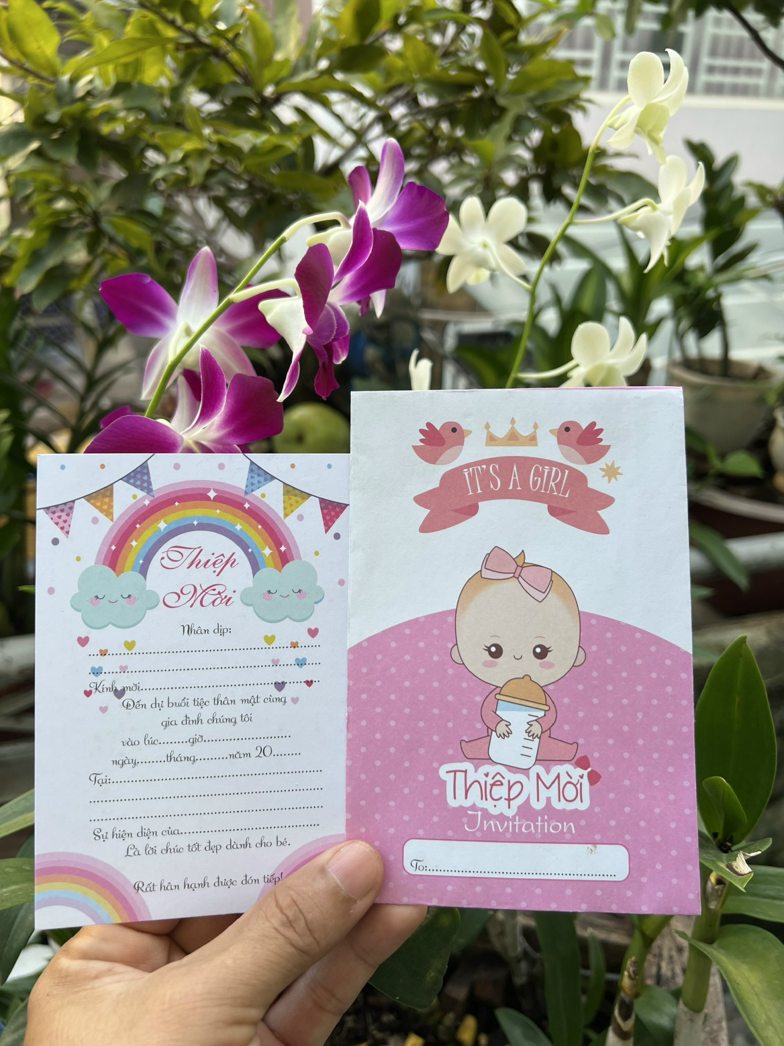 Combo 30 thiệp mời thôi nôi bé gái