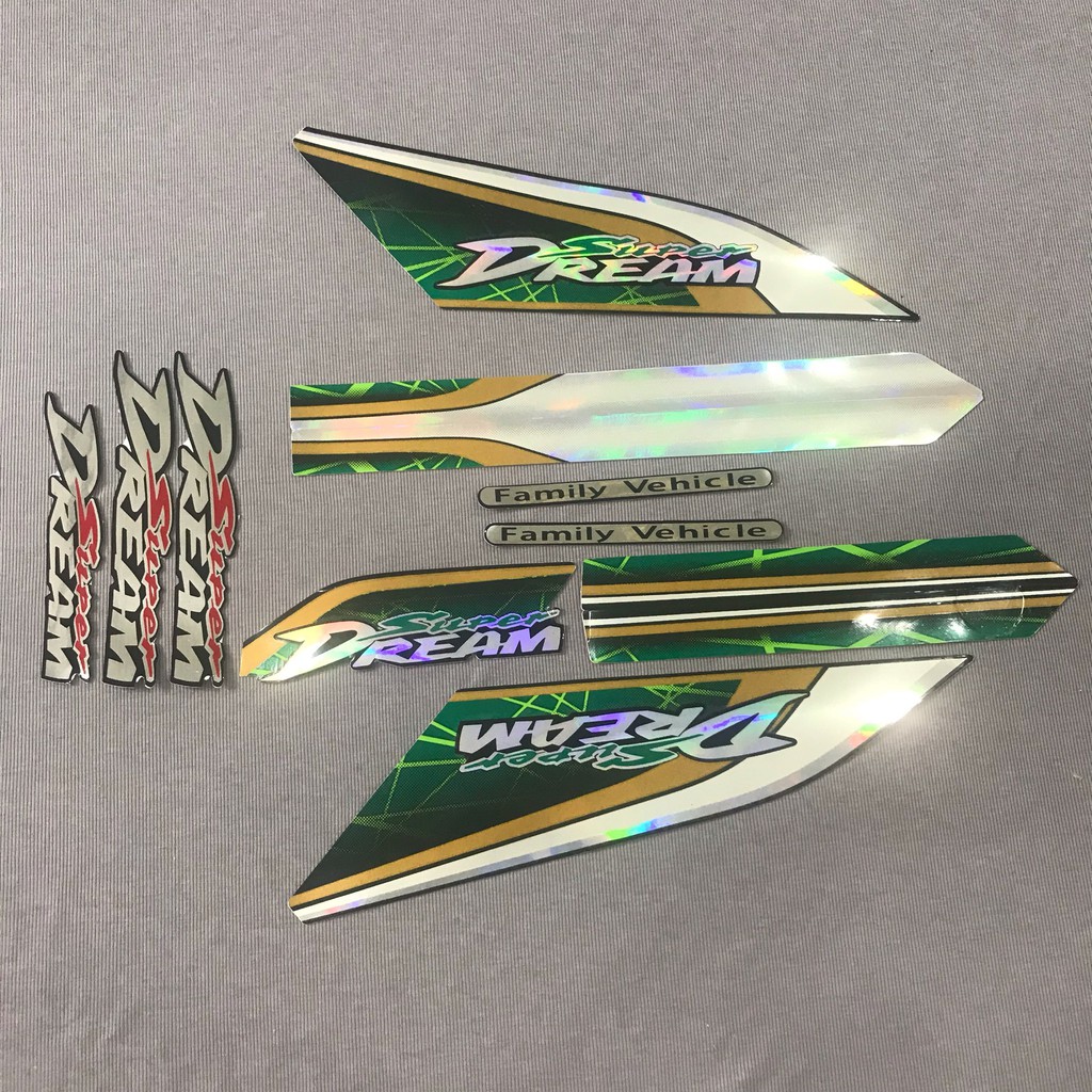 Trọn bộ tem rời dán xe máy Super Dream màu xanh lá cây