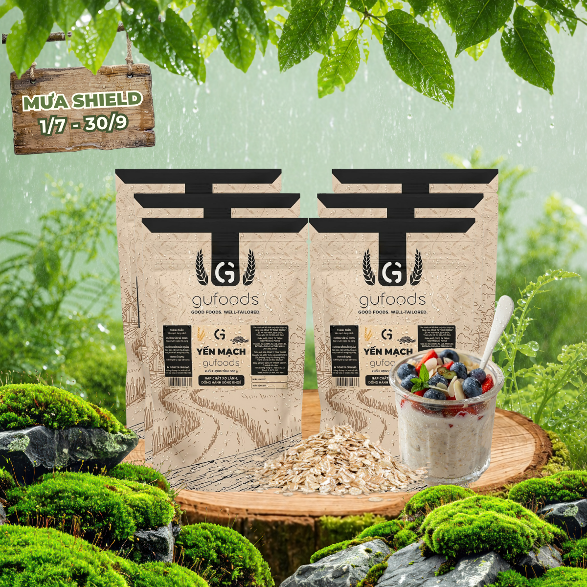 Combo 6 túi Yến mạch tươi cán mỏng GUfoods - Giàu chất xơ & protein thực vật, Tốt cho sức khoẻ, Túi zip tiện lợi, Healthy, Lành mạnh, Tập gym, Eat clean