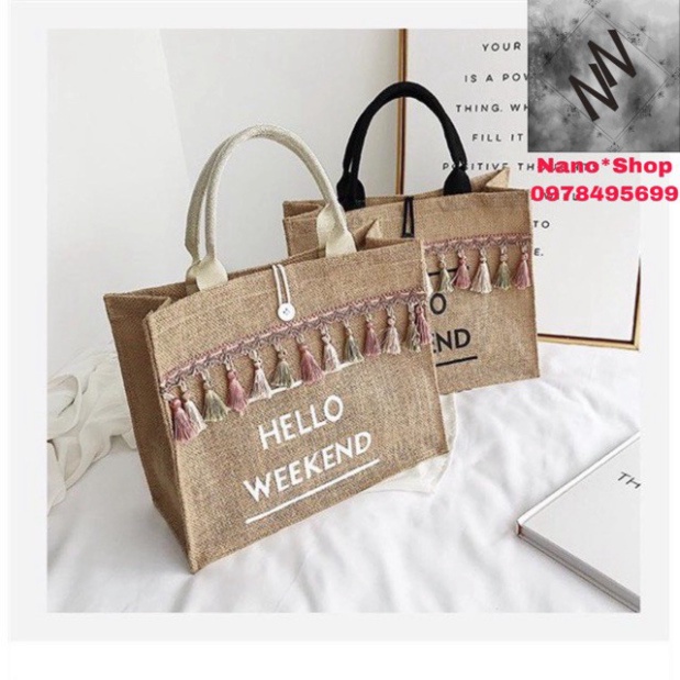 Túi cói đi biển túi cói du lịch hello weekend mẫu mới