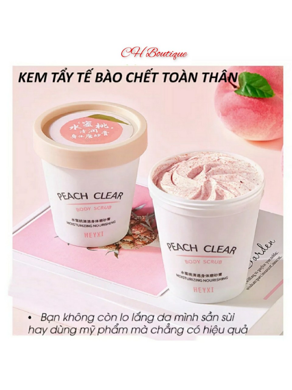 [Combo 2 hộp ] Tẩy Da Chết Toàn Thân HEYXI Đào Peach Clear Body , HEYX05,  Hủ 200g, Làm Mịn Sáng Da - CH Boutique