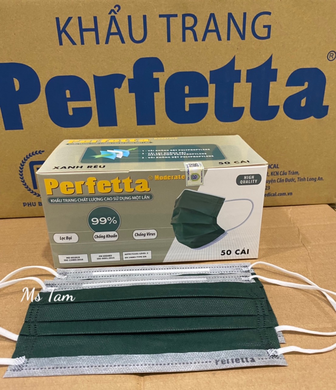 Khẩu Trang Y Tế Cao Cấp Perfetta Moderate 3 lớp ,lọc bụi,chống khuẩn,vi rút