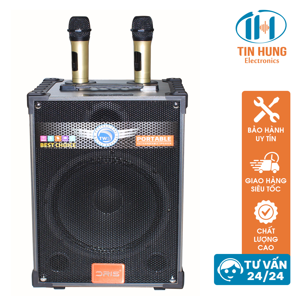 Loa karaoke di động bass 2.5 tấc TO-1100, loa bluetooth giá rẻ công suất lớn kèm micro không dây sóng UHF sang trọng, loa kẹo kéo chuyên dùng đi du lịch, hát karaoke gia đình - thương hiệu ORIS Professional