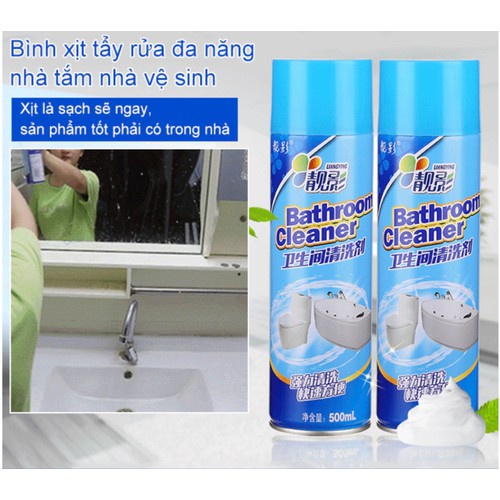 Bình Xịt Bọt Tuyết Tẩy Rửa Nhà Tắm MÀU XANH Vệ Sinh Bathroom Cleaner 500ml xịt nhà tắm nhà vệ sinh màu xanh Bình xịt vệ sinh phòng tắm đa năng bình tẩy vết bẩn đa năng màu xanh mới