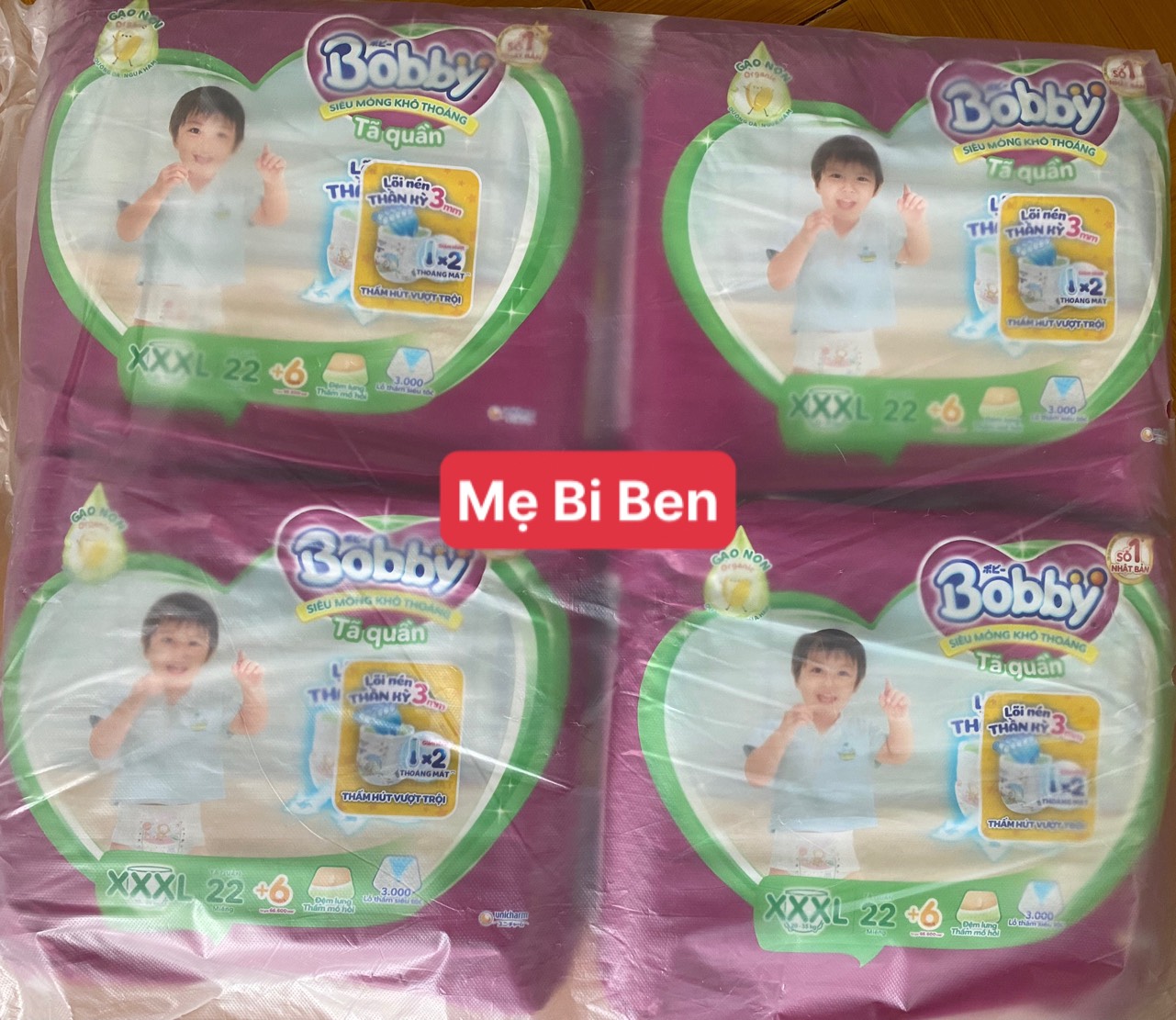 Combo 4 Gói Tã/Bỉm Quần Bobby Đệm Thấm Lưng Mồ Hôi Size S46/M42/L38/XL34/XXL30/XXXL24 Miếng