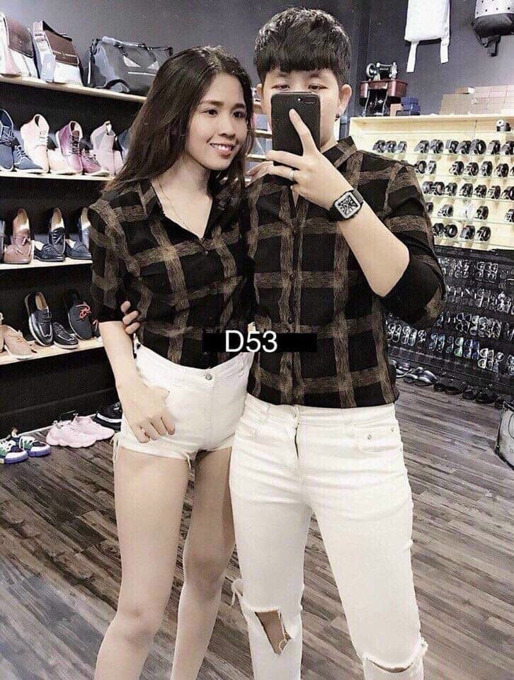 [Hoàn Tiền 15%] Áo Sơ Mi Caro Cặp Đôi Màu Nâu Vẫn Gỗ 3D Cao Cấp