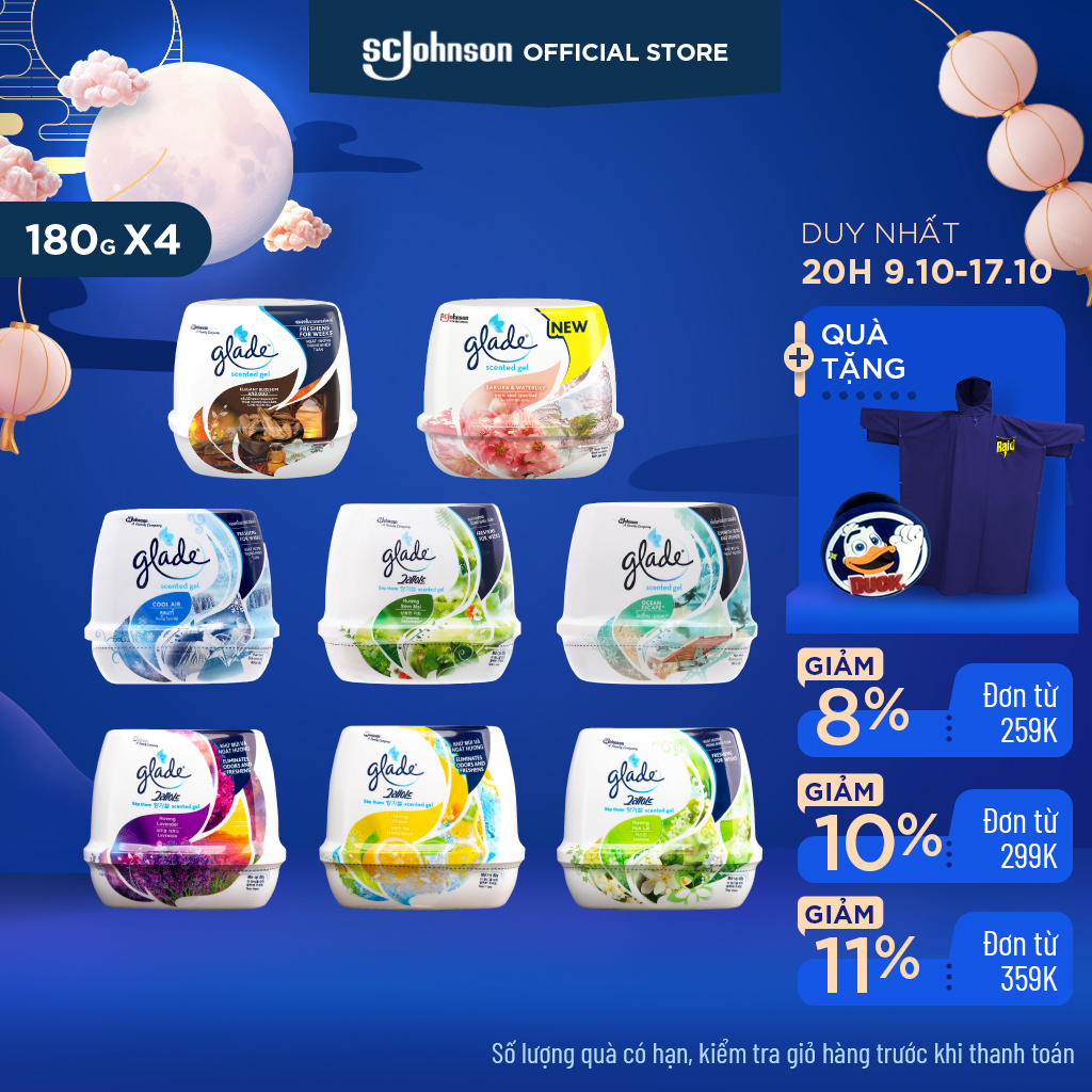 GLADE Combo 4 Sáp Thơm 180gx4 Khử Mùi Lưu Hương Tự Nhiên