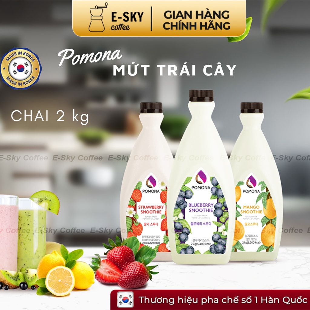 Mứt Pha Chế Trái Cây Thật Pomona Fruit Smoothie Nguyên Liệu Pha Chế Hàn Quốc Chai 2kg