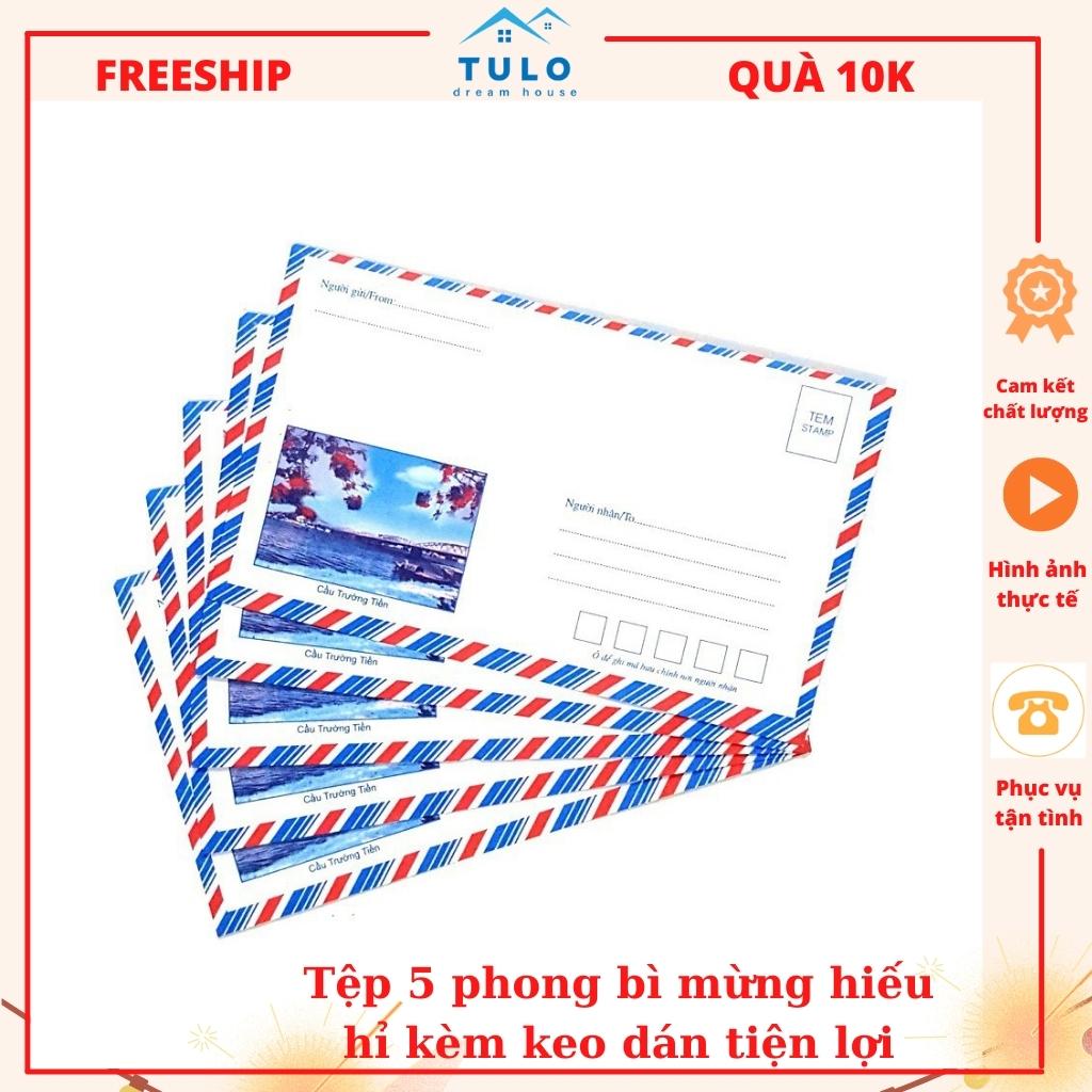 Tệp 05 cái phong bì có keo dán gửi thư quà biếu hiếu hỉ mừng cưới lịch sự tập bì thư loại dày đẹp phong bì bưu điện