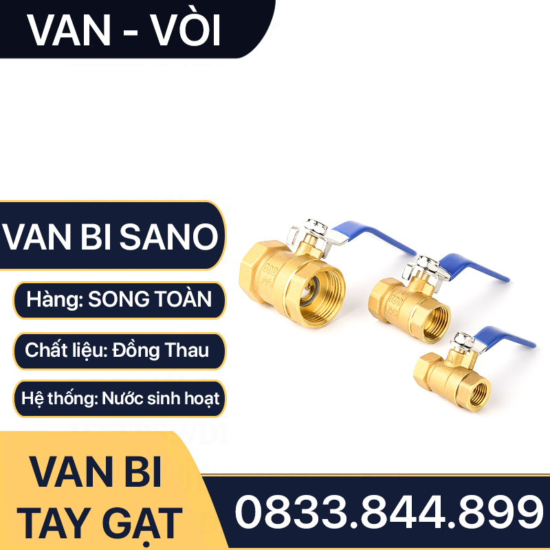 Van Bi Tay Gạt, Van Khóa Nước SANO 21 27 34 Đồng Thau