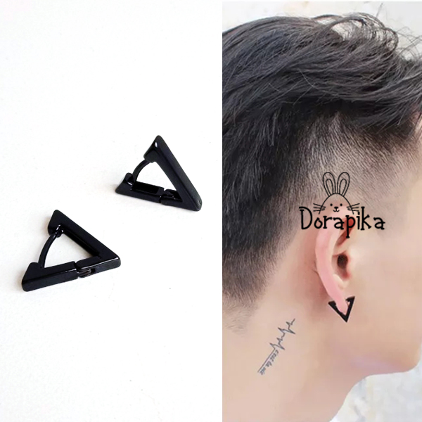 [HCM]1 Đôi bông tai nam khoen tam giác màu đen khuyên tai nam mẫu mới phụ kiện trang sức idol - dorapika