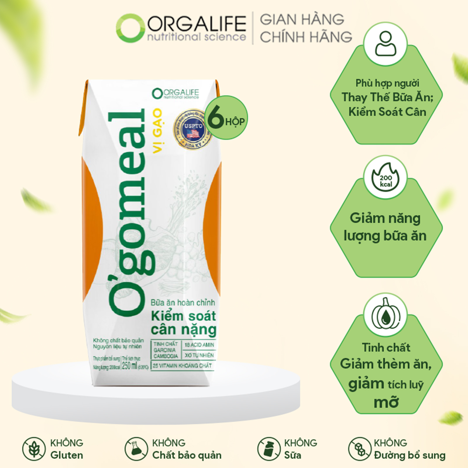 Lốc 3 Hộp O'GO MEAL VỊ GẠO- Hỗ trợ giảm cân thay thế bữa ăn giảm thèm ăn ít calo x 250ML