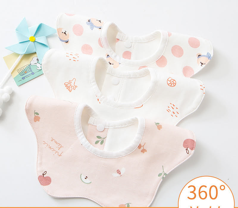 Set 3 yếm tròn xoay 360 độ 100% cotton chống thấm