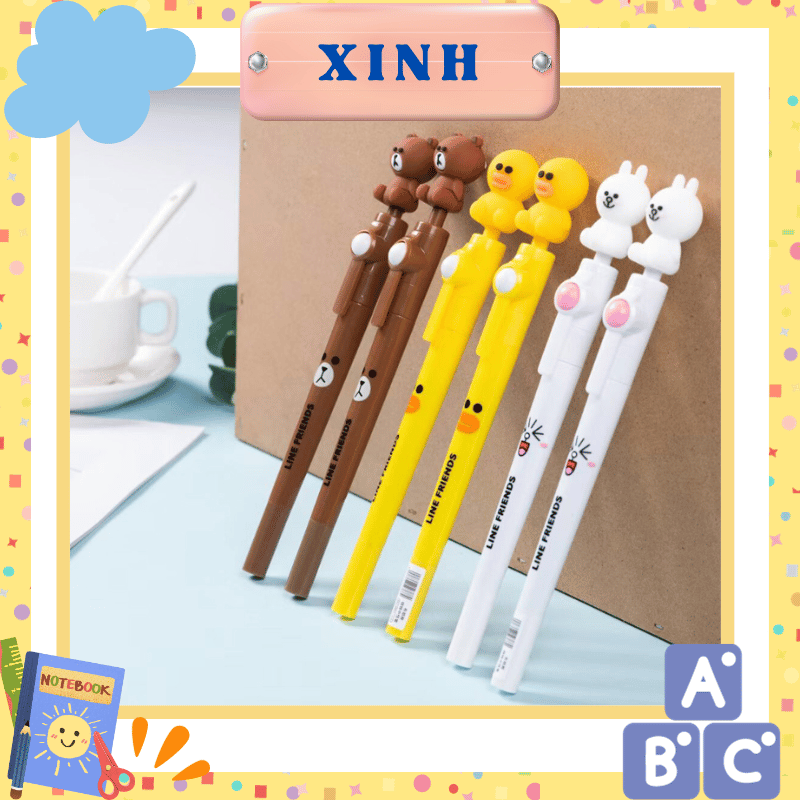 Bút xoay cute - bút gel đen hoạt hình kitty, doremon, pony, one piece,...