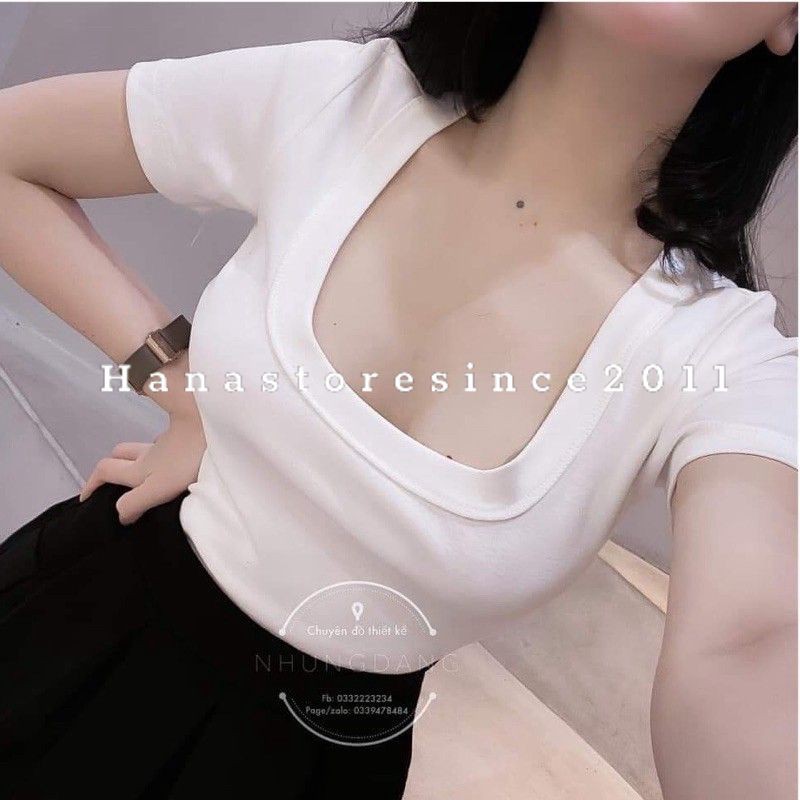 Áo thun cổ U tôn dáng / áo ngắn tay ôm bozip siêu hot