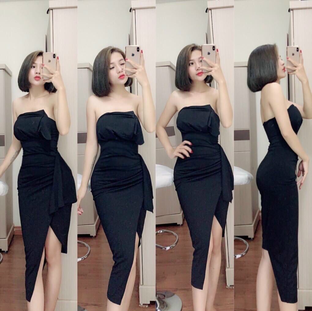 [HCM]ĐẦM NỮ BODY CÚP NGỰC XẾP LY XẺ TÀ (CÓ MÚT NGỰC) THỜI TRANG NỮ LINH LAN FASHION MN60