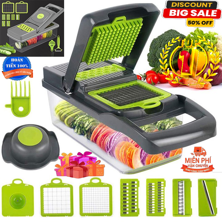Nạo rau củ đa năng,dụng cụ nạo gọt rau củ đa năng 14 Món Tiện Lợi Cao Cấp Kèm Hộp Đựng