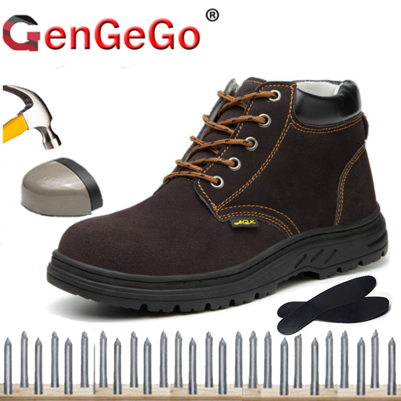 Brand GenGeGo Safety COD Works Shoes For Men Nữ Giày Bảo Hộ Lao Động Chống Trơn Trượt Bằng Da Bò Da Lộn Cổ Trung