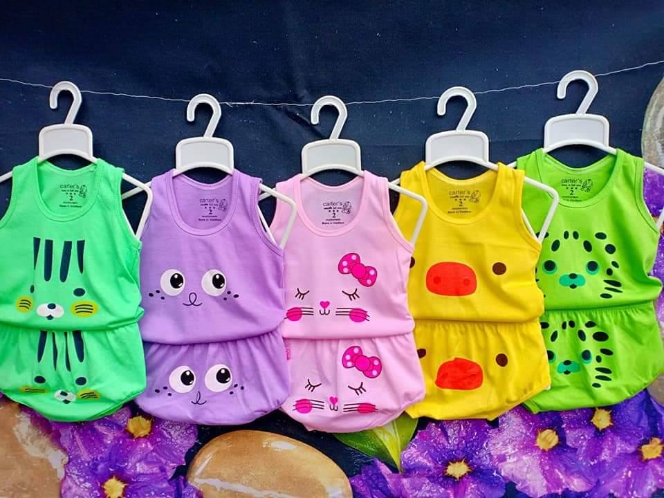 Set 5 bộ quần áo ba lỗ trẻ em cho bé trai và bé gái 3-15kg (chip nơ)