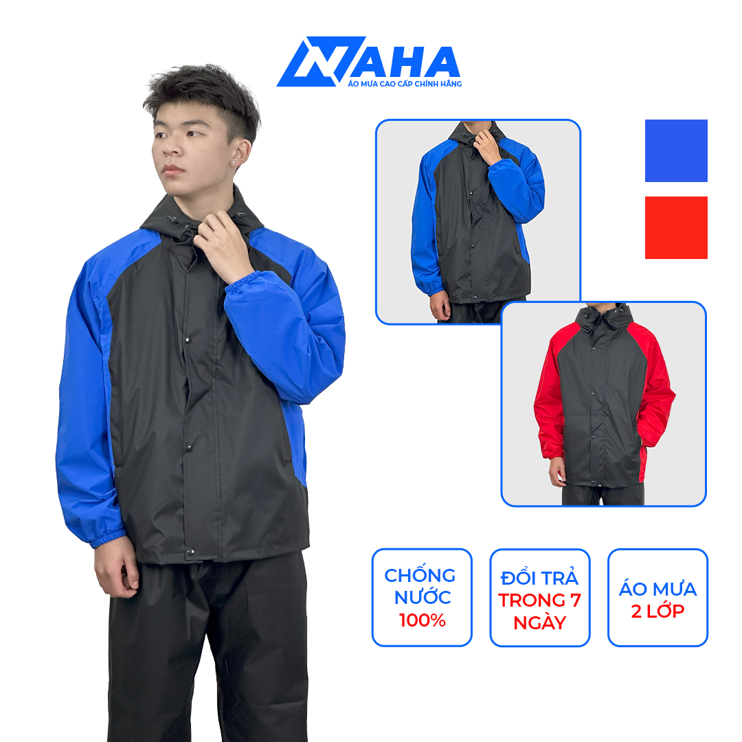 Áo mưa bộ nam nữ 2 lớp cao cấp, chống thấm nước, chắn gió, NAHA