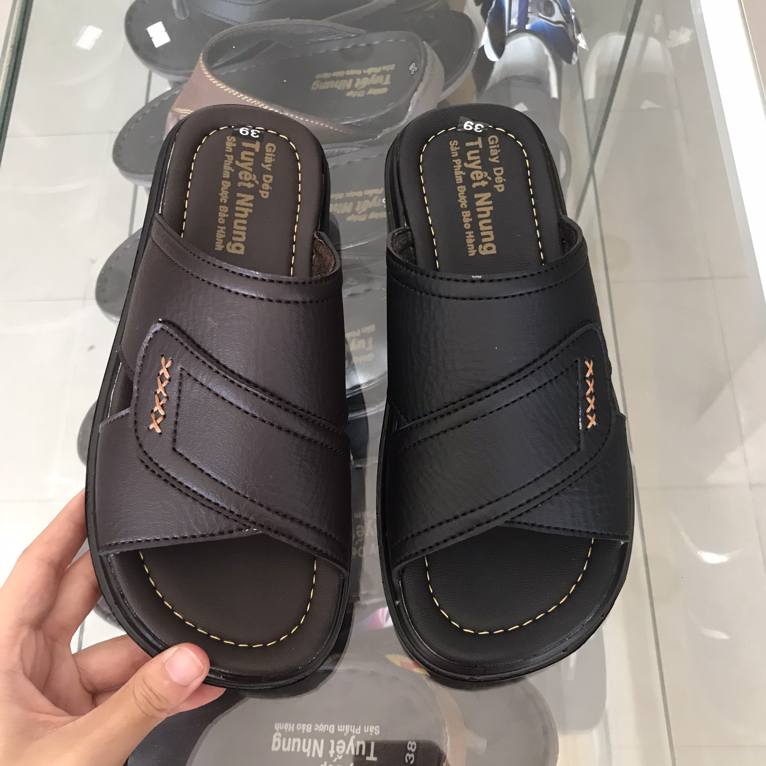 [HCM]Dép Nam Quai Ngang Đế Boss Đen Cao 3Cm Màu Nâu/Đen/Vàng