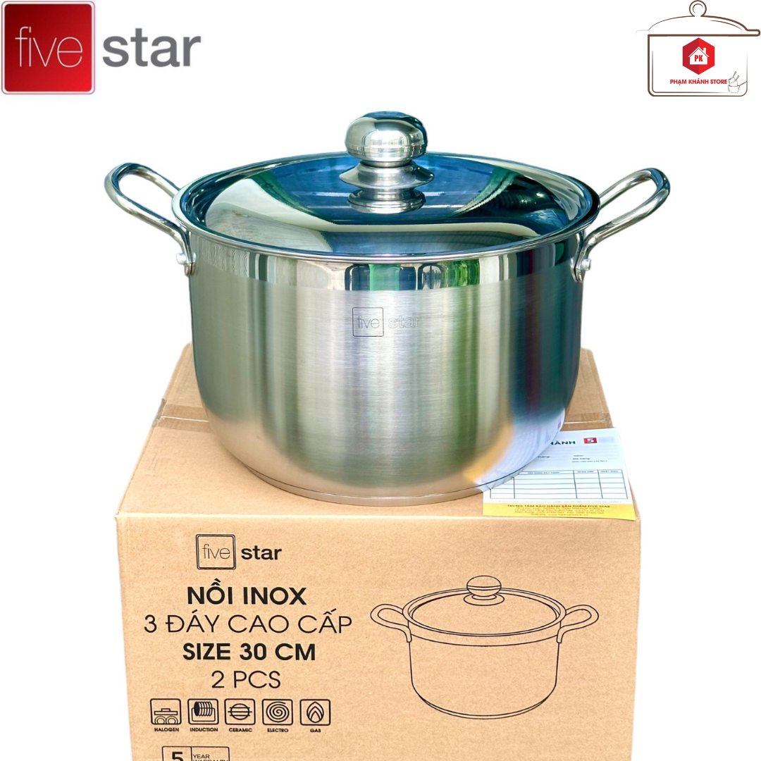 NỒI INOX 3 ĐÁY NẮP INOX CAO CẤP FIVESTAR HÀNG CHÍNH HÃNG