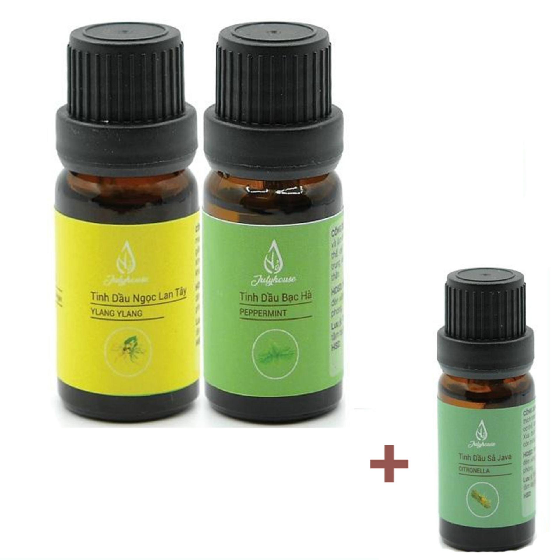 Set of 2 Ngoc Lan Tay Essential Oils, Peppermint deodorant effectively, dispel negative emotions, prevent Julyhouse flu 10ml. (Comes with Java Julyhouse Citronella Oil)