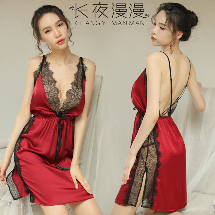Set đồ ngủ váy lụa phối ren cao cấp B036
