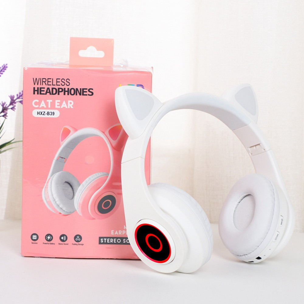 [HCM]Tai Nghe Chụp Tai HXZ-B39 Bluetooth 5.0 Dạ Quang Hình Tai Mèo Dễ Thương