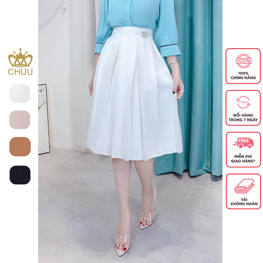 Chân váy dáng chữ A lưng cao thiết kế xếp ly dài tới gối CHUU CV5005