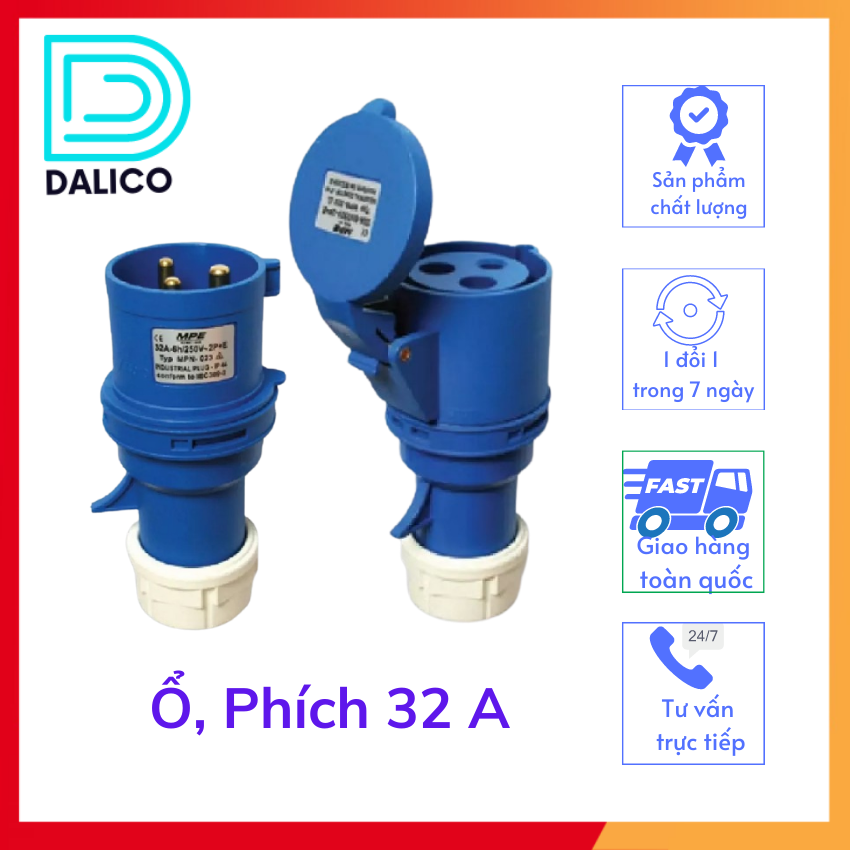 Ổ cắm, phích công nghiệp 3 chấu 32A di động cao cấp MPE