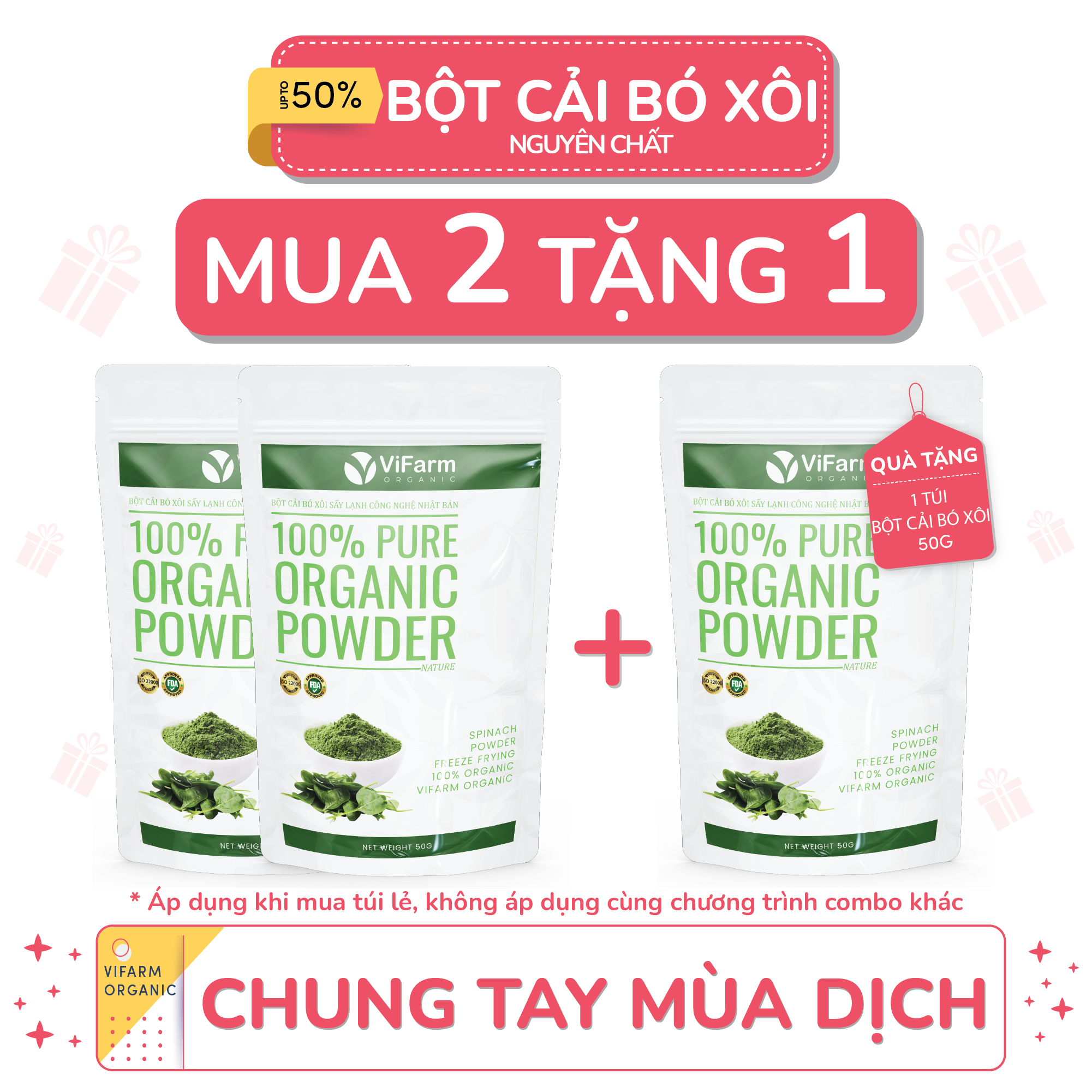 Bột Cải Bó Xôi Nguyên Chất ViFarm 50Gram