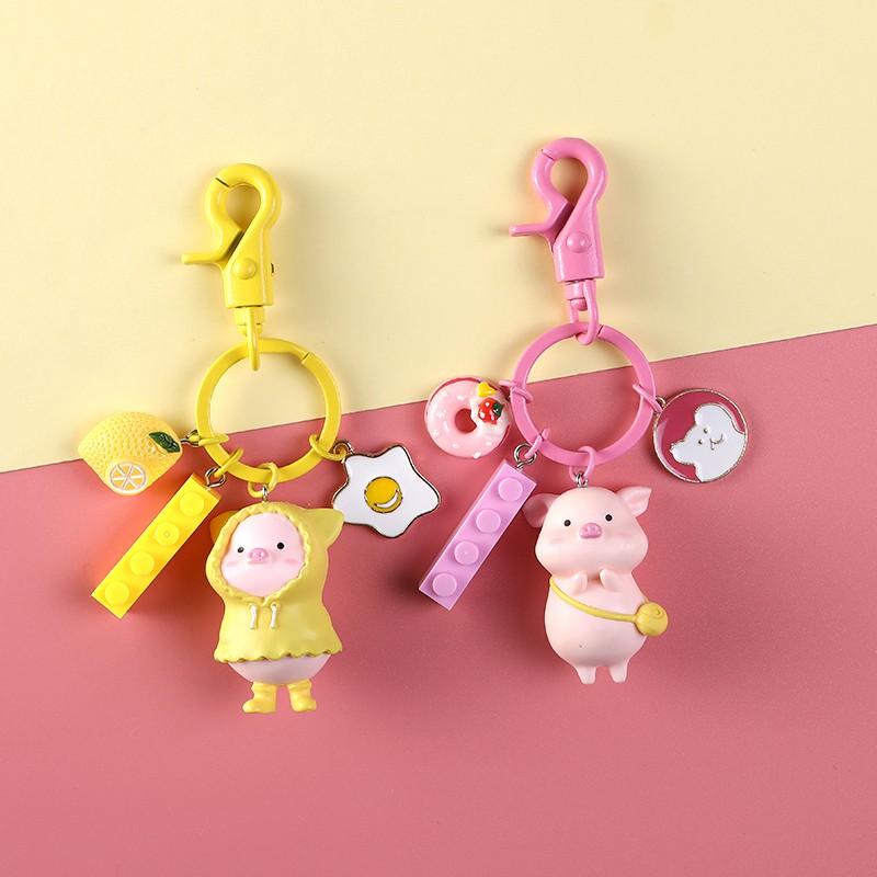 Móc khóa heo hồng 3d trang trí ba lô cặp táp