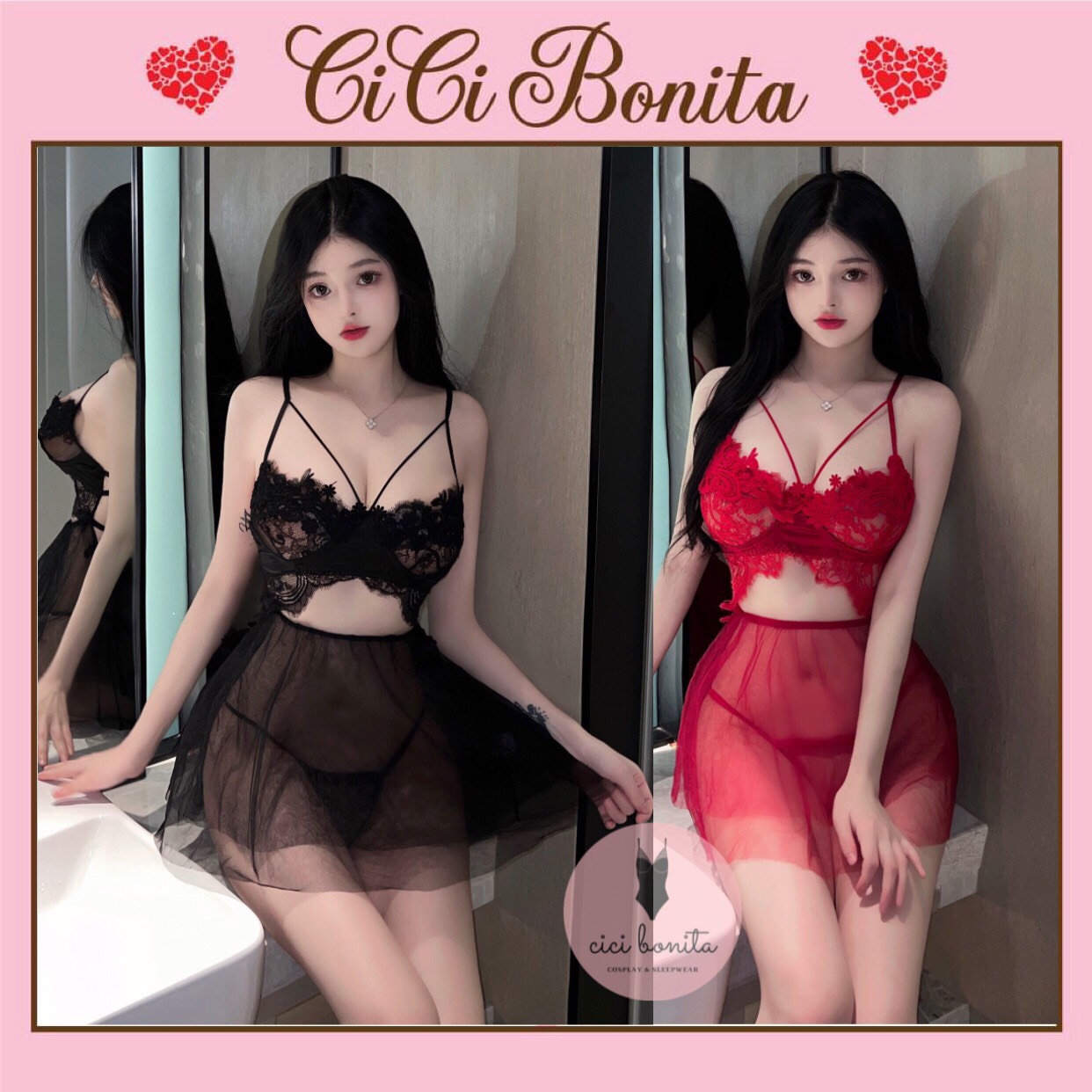 Cv91 váy ngủ sexy 2 dây ren họa tiết gợi cảm - đầm ngủ nữ hở lưng nóng bỏng cici bonita hcm