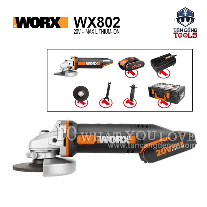 Máy mài góc 100 mm dùng pin 20v worx wx802