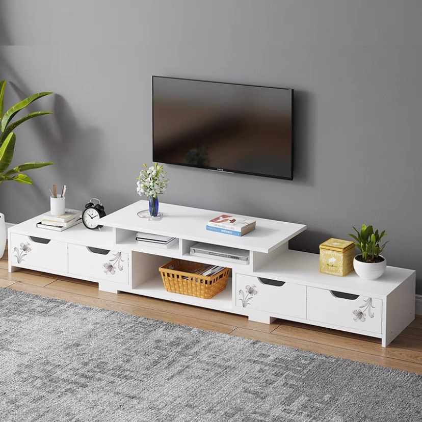 Tủ kệ, kệ TV (120-190)*30*36cm màu trắng A1966T gỗ công nghiệp MDF phủ melamine