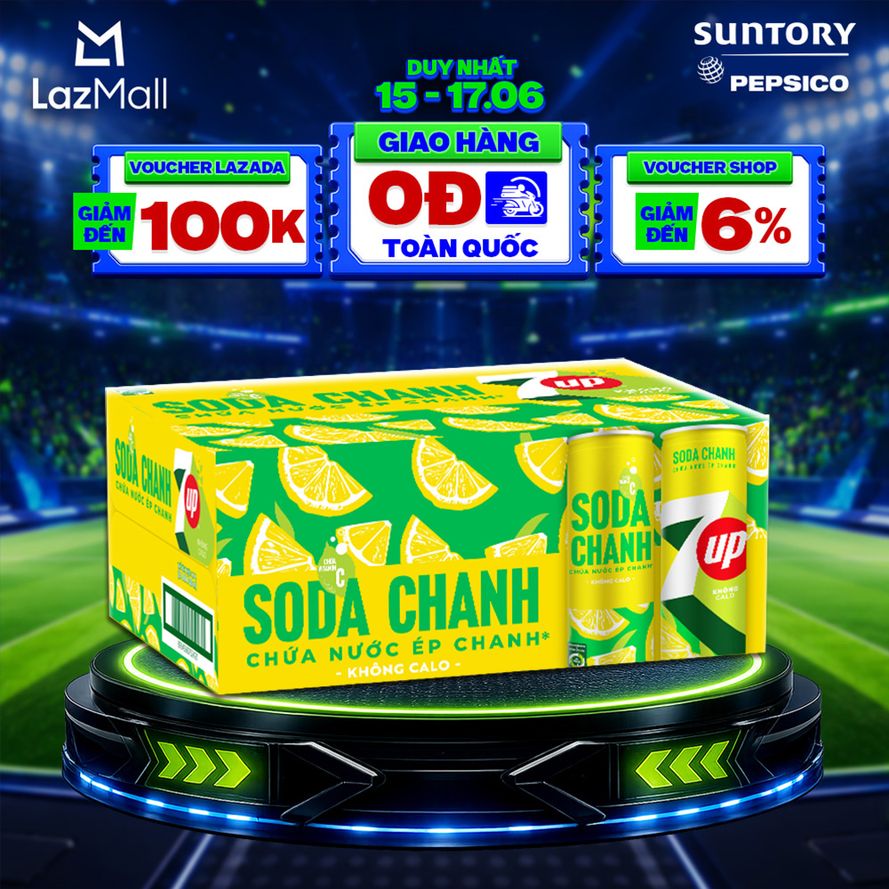 [SALE 15.6] Thùng Nước Uống Có Gaz 7UP Soda Chanh Không Calo, Không Đường (320ml/lon)