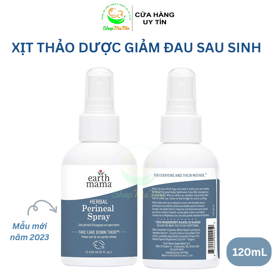 Xịt giảm đau tầng sinh môn trước và sau sinh earth mama herbal spray 120ml.