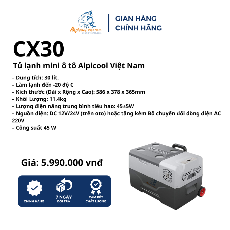 Tủ lạnh mini ô tô Alpicool Việt Nam CX30 (30 lít) - Chính hãng
