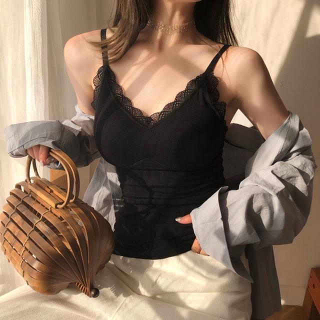 Áo bra cotton nữ hai dây, Áo bra nữ tăm gân dáng dài, viền ren mềm mại quyến rũ tại LẺ GIÁ SỈ TOÀN QUỐC 789