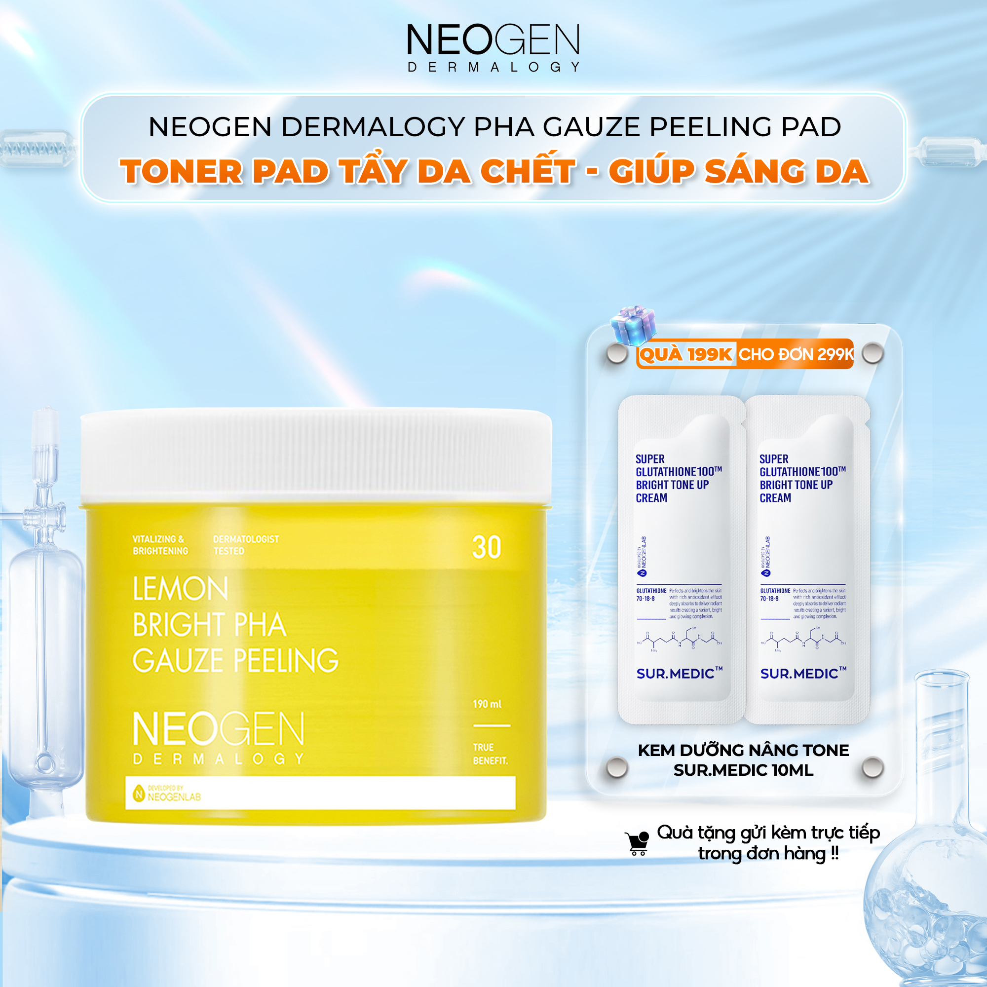 Toner pad tẩy da chết chanh dưỡng sáng, đều màu da neogen dermalogy lemon bright pha gauze peeling 30 miếng