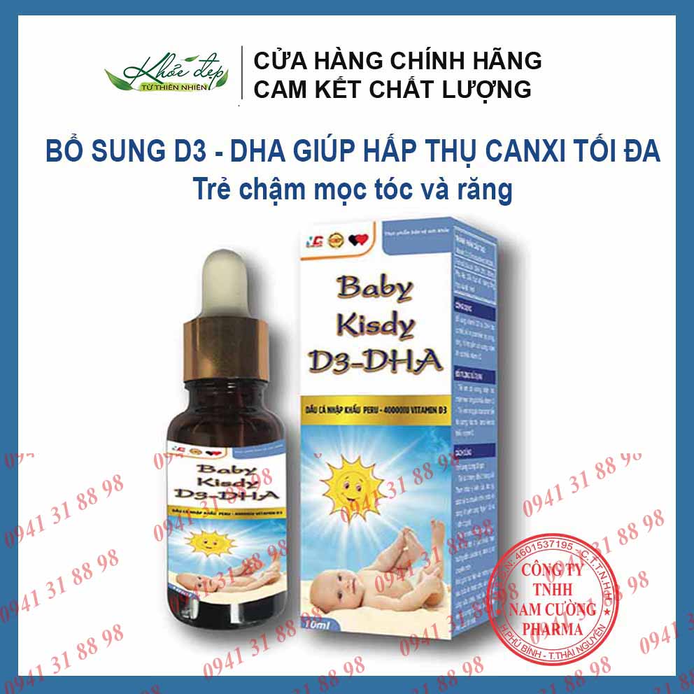 Vitamin baby kisdy d3 - dha giúp hấp thụ canxi tối đa, bổ sung dha hàm cao phát triển trí não trẻ - chai 10ml