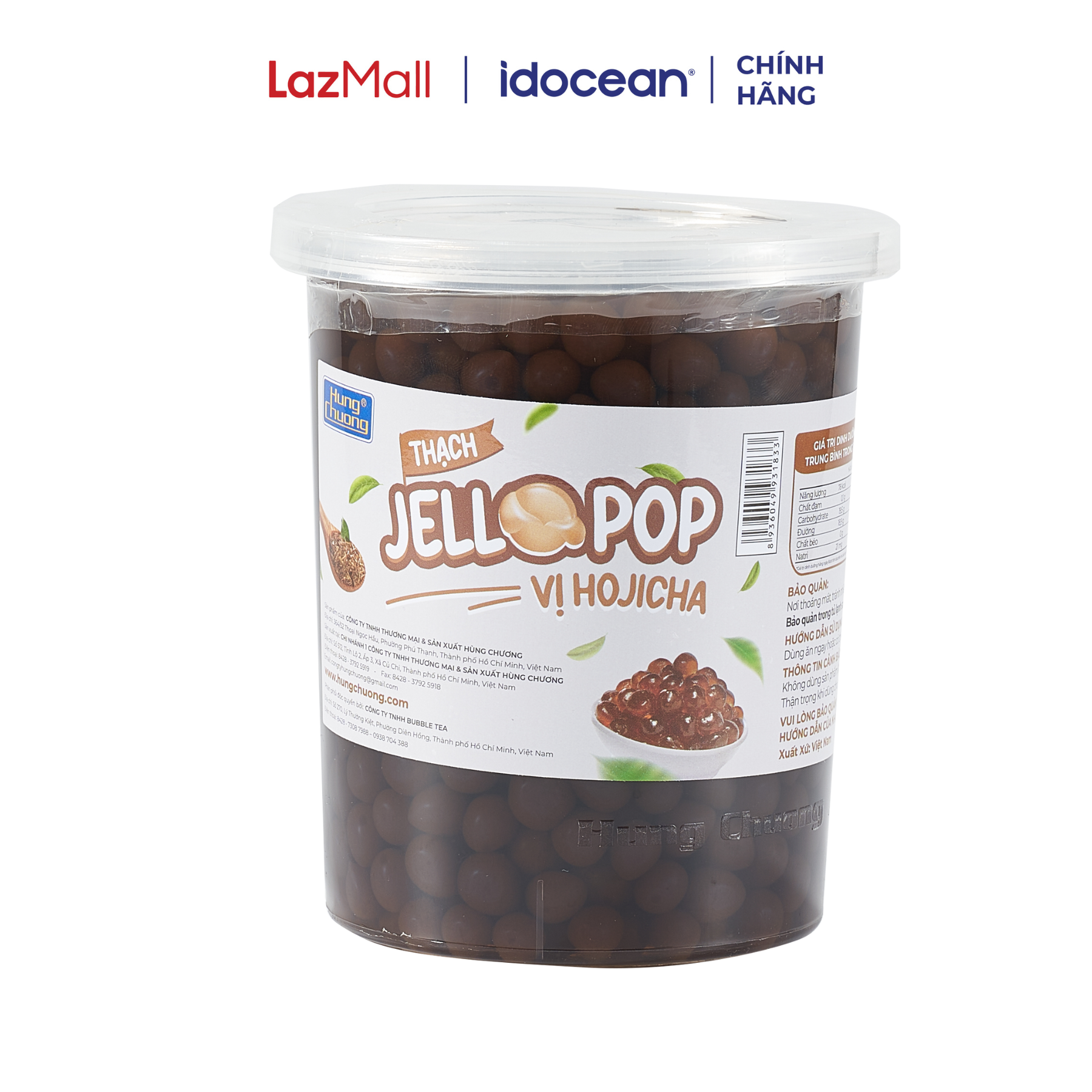 Thạch Jello Pop Vị Hojicha Hùng Chương 1kg (Thạch trái cây, topping trà sữa, trà trái cây, tráng miệng, kem, pudding)