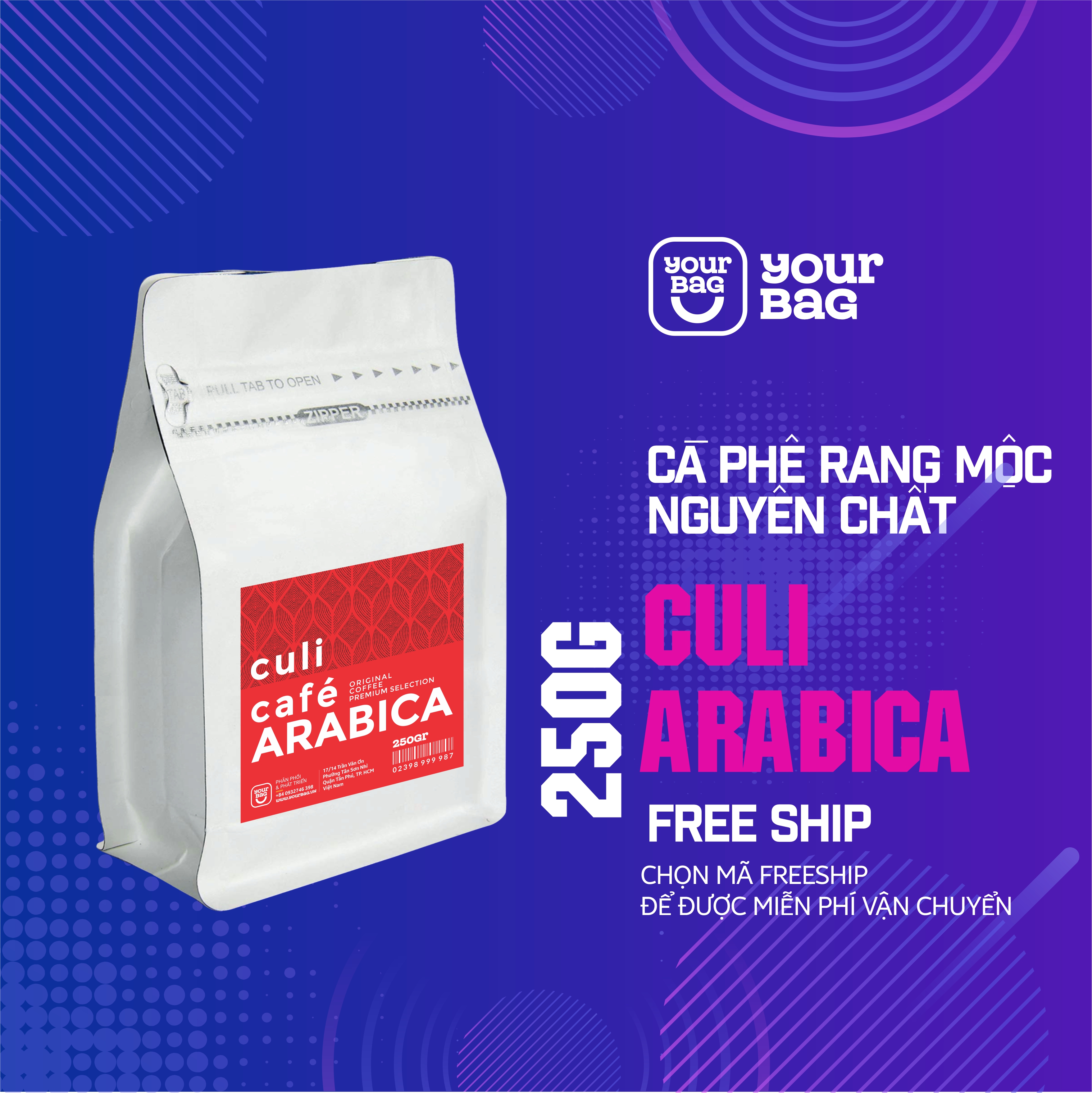 Cà phê nguyên chất culi arabica 250g. rang mộc, 03 lựa chọn: pha phin, pha máy và nguyên hạt - yourbag - cà phê.