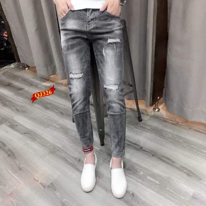 [HCM]QUẦN JEAN NAM XÁM WASH RÁCH CHẮP VÁ 326 ANN PANAGI_FASHION